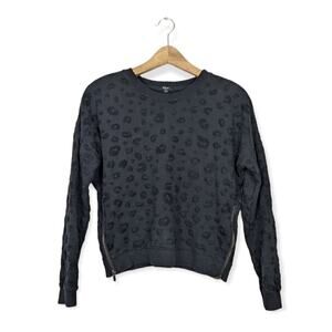 Rails Marlo Black Flocked Leopard Crewneck Side Zip Sweatshirt Size XS